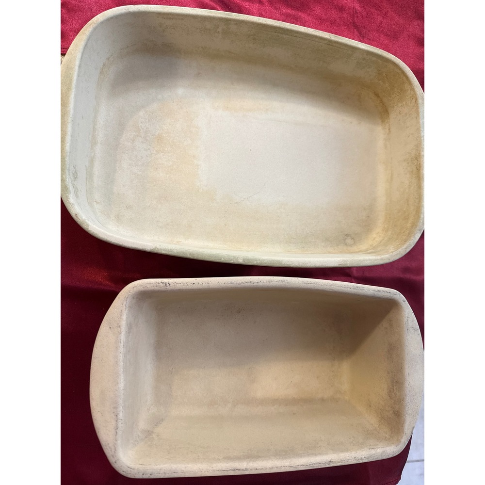 Pampered Chef Stoneware Set Rectangular Baker 0913 and Loaf Pan 076 USA Made